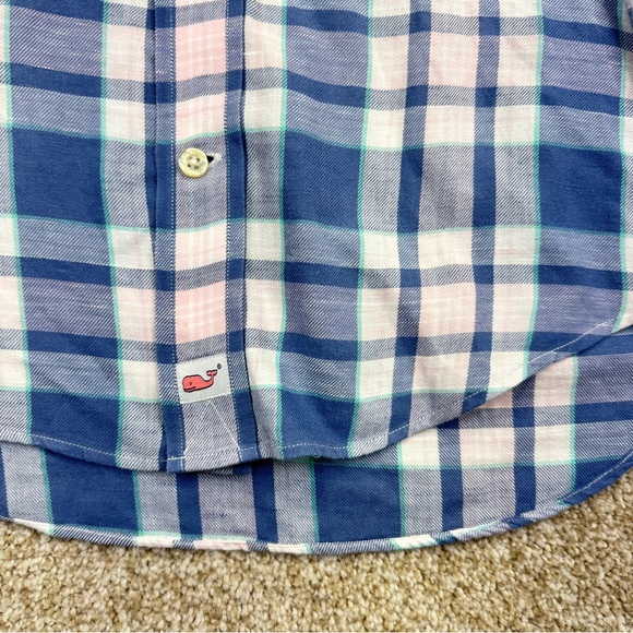 Vineyard Vines Classic Fit Murray Shirt Blue Pink Check Mens Size S Linen Blend - Picture 5 of 14